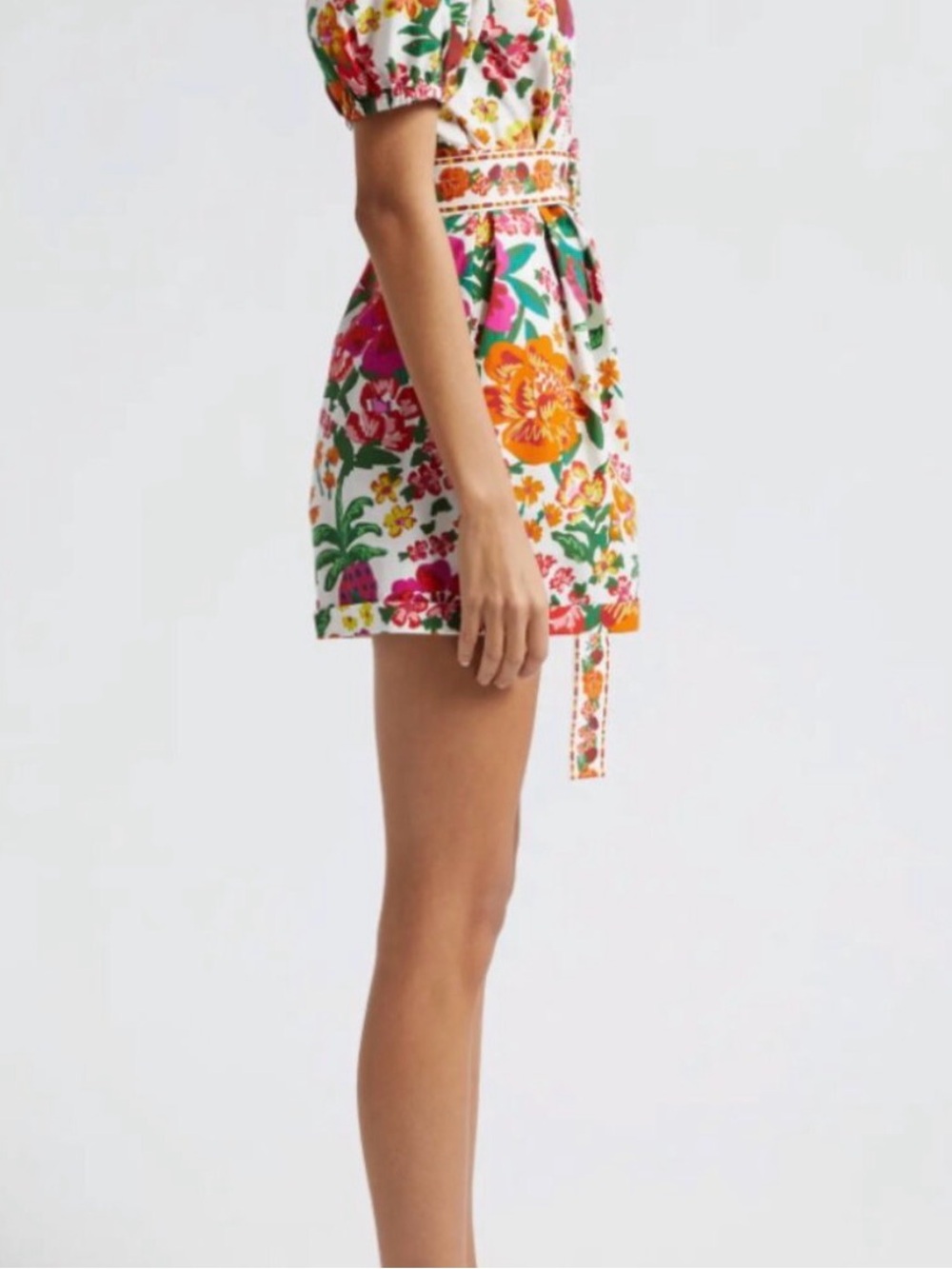 NWT Farm Rio Off White Cotton Floral Print Sketch Cotton Belted Romper Size XS - Picture 7 of 15